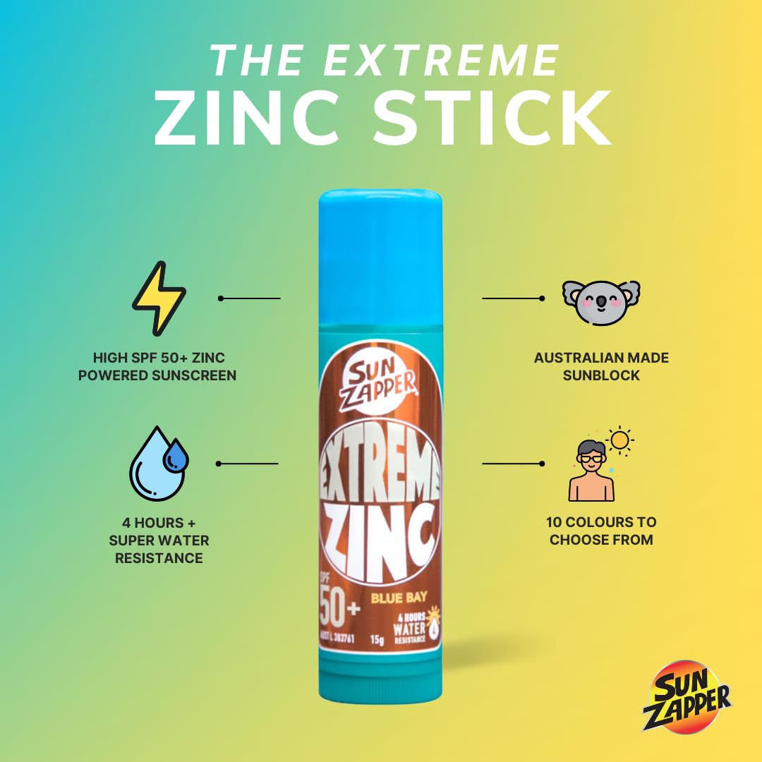 Sun Zapper Extreme Zinc Stick - Protector solar mineral de color blanco SPF50+ UVA/UVB