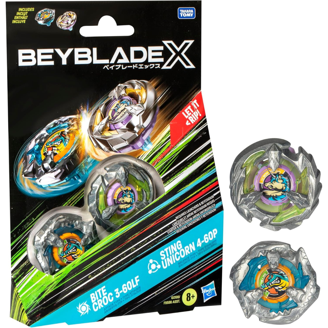 Beyblade X - Bite Croc 3-60LF y Sting Unicorn 4-60P Top Dual Pack Set
