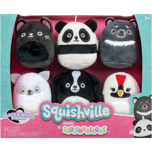 Squishville By Squishmallows Black and White Squad - Peluche de 2.0 in paquete de 6