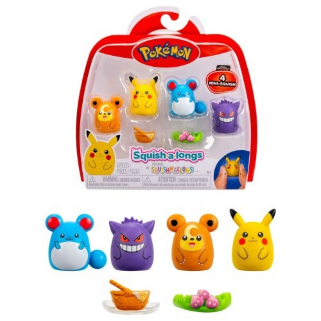 Squishmallows - Pokémon Squish-a-longs (Teddiusra, Pikachu, Marill, Gengar)