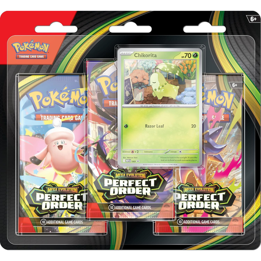 Tarjetas Pokémon - Mega Evolutions - Perfect Order 3 Pack Blister (Chikorita)