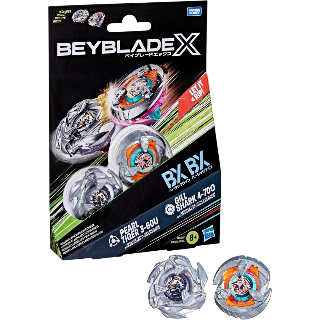 Beyblade X - Gill Shark 4-70O BX y Pearl Tiger 3-60U BX Paquete Dual