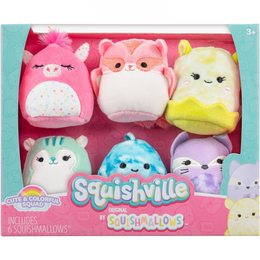Squishville By Squishmallows Cute & Colorful Squad - Peluche de 2.0 in paquete de 6