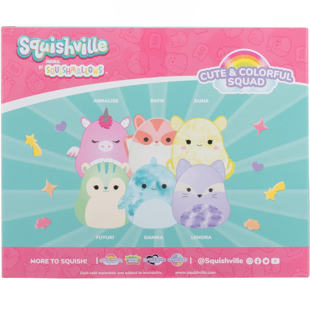 Squishville By Squishmallows Cute & Colorful Squad - Peluche de 2.0 in paquete de 6