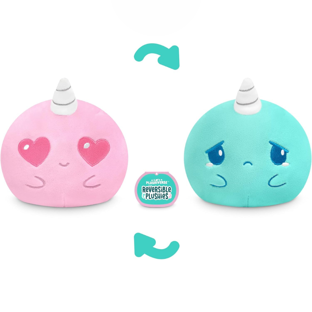 TeeTurtle Peluche Reversible  - 4 Pulgadas Cute Kawaii Blue and Lilac Narwhal