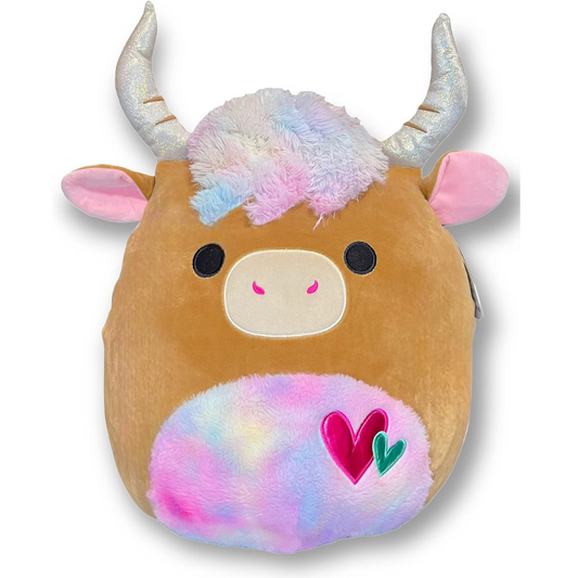 Peluche Squishmallows 5" - Candela Brown Highland Cow with Rainbow Fuzzy