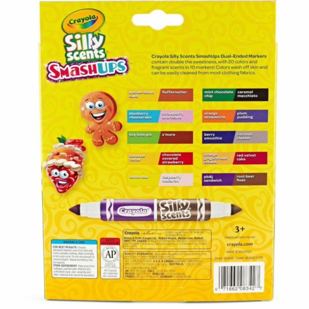 Crayola - 10 Plumones Silly Scents Smash Up de doble punta ancha