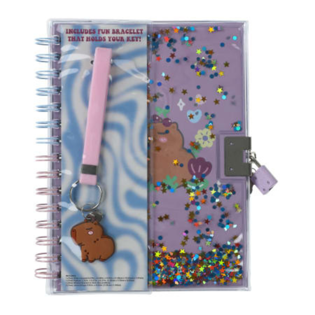 Diario - Cuaderno con glitter y pulsera de animales con llave y candado