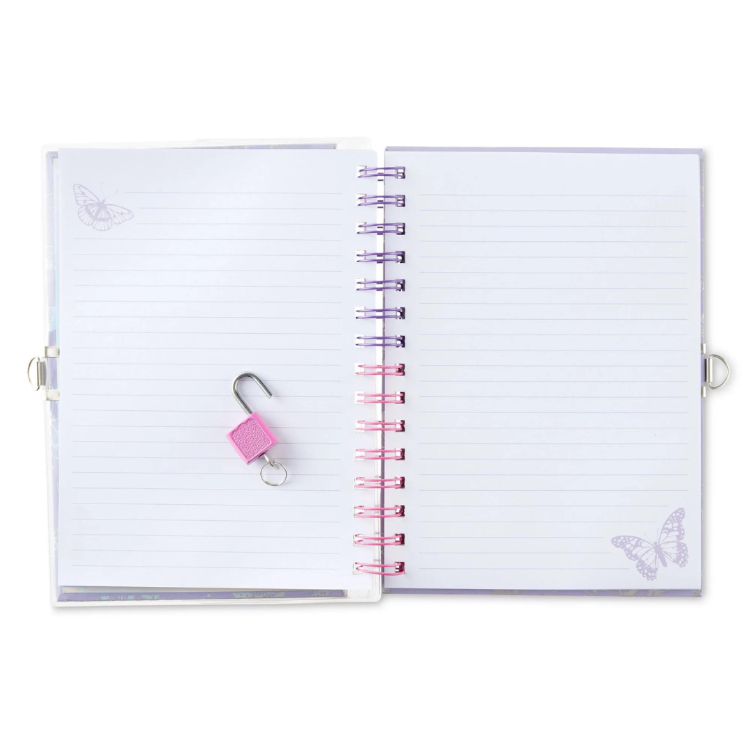 Diario Pen+Gear - Cuaderno con glitter Mariposa y pulsera de animales con llave y candado