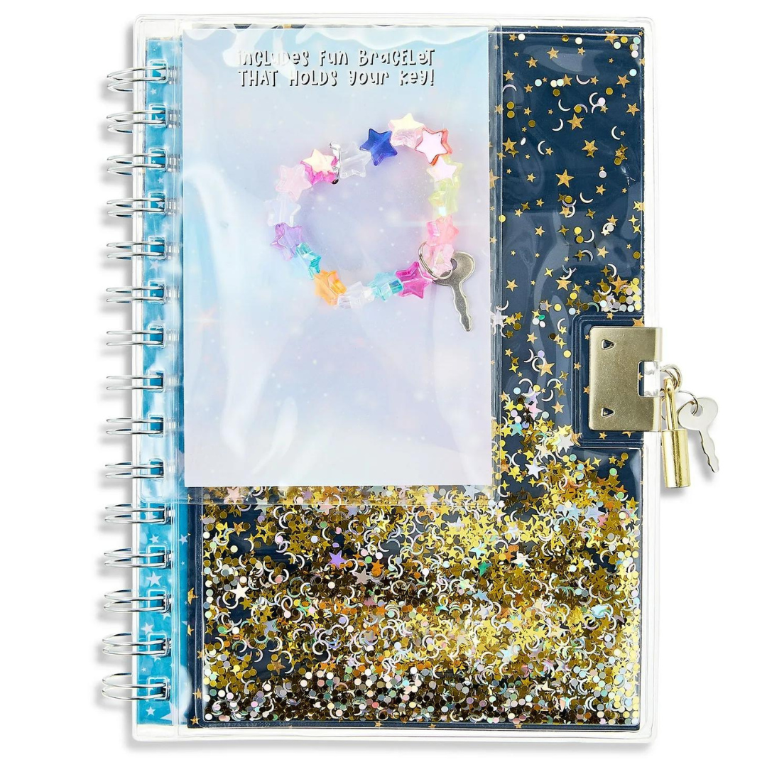 Diario Pen+Gear - Cuaderno con glitter Gold Star y pulsera de animales con llave y candado