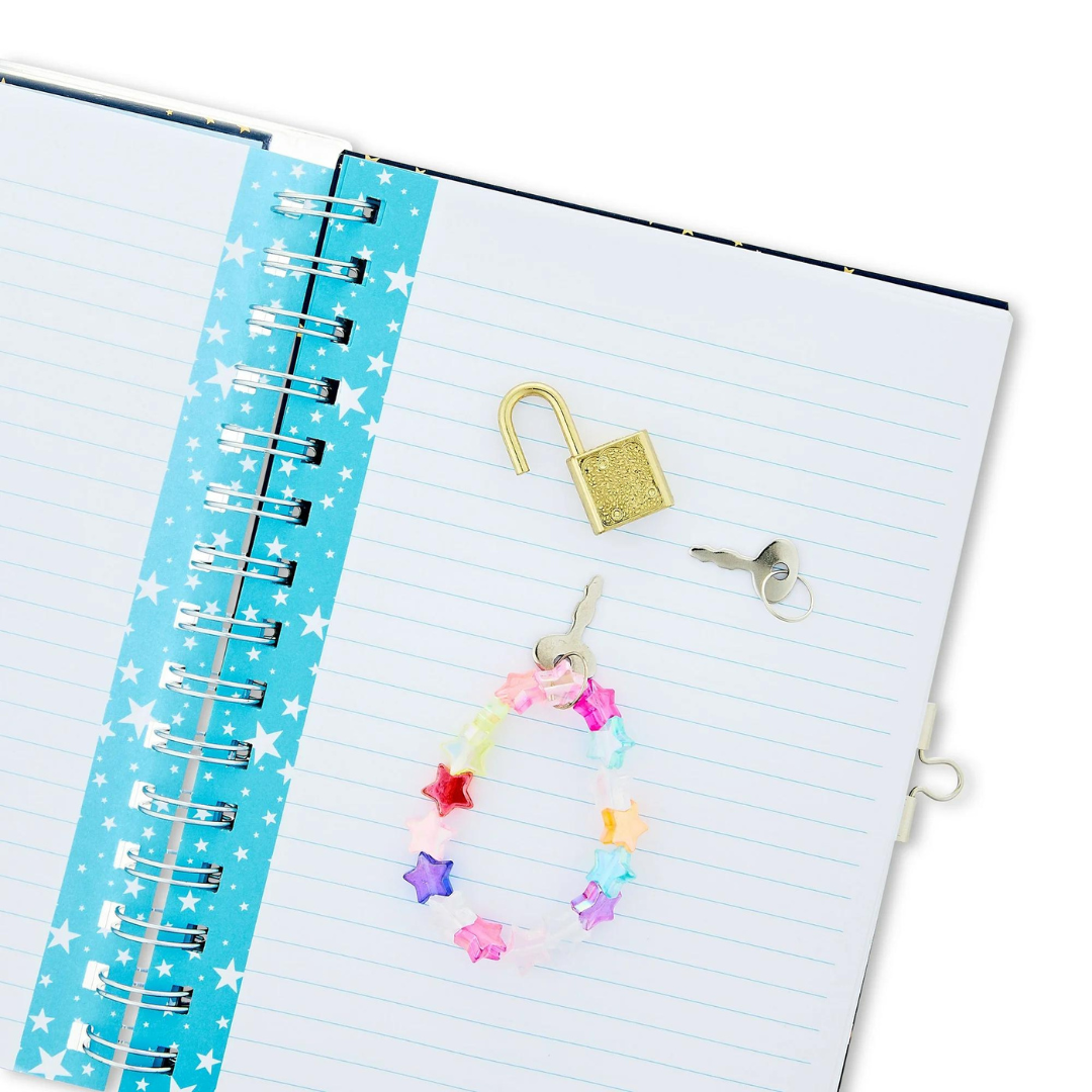 Diario Pen+Gear - Cuaderno con glitter Gold Star y pulsera de animales con llave y candado