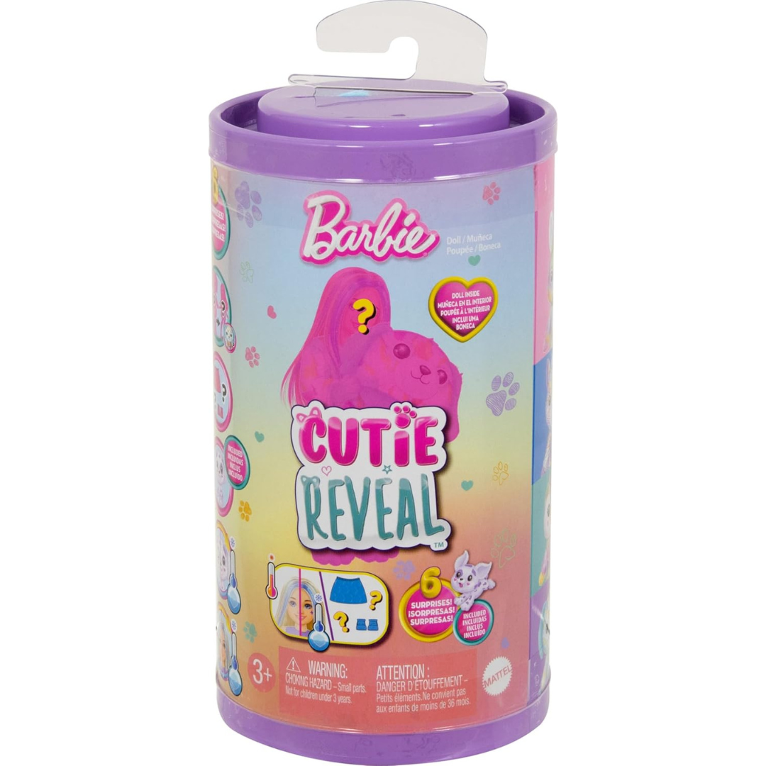 Barbie Chelsea Cutie Reveal - Serie Color Dream en disfraz de animal de felpa con 6 sorpresas