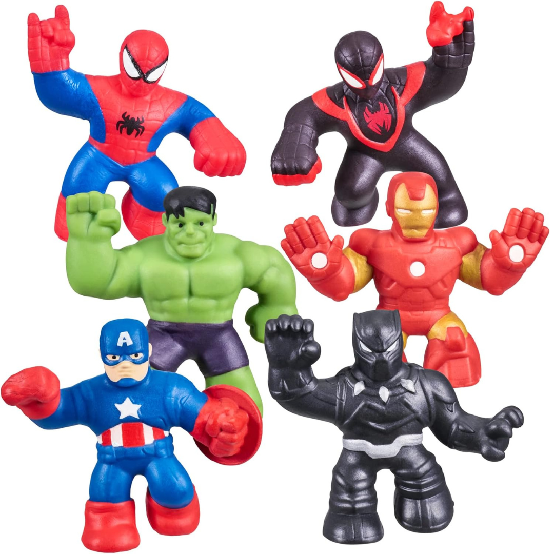 Heroes of Goo Jit Zu - Marvel Mega Mini Paquete de 6 mini héroes Ironman, Spider-Man, Capitán América, Miles Morales, Hulk y Pantera Negra