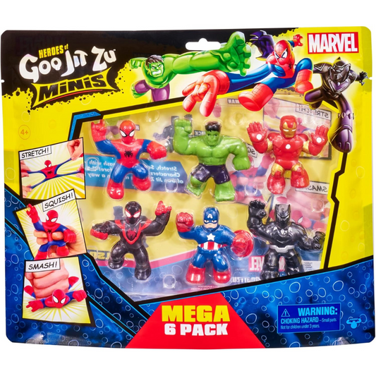 Heroes of Goo Jit Zu - Marvel Mega Mini Paquete de 6 mini héroes Ironman, Spider-Man, Capitán América, Miles Morales, Hulk y Pantera Negra