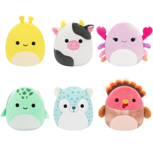 Squishmallows Micromallows paquete de 6 -  Cailey Crab, Cole Turtle, Connor Cow, Gavi Turkey, Hasani Hedgehog y  Zarina Banana Slug