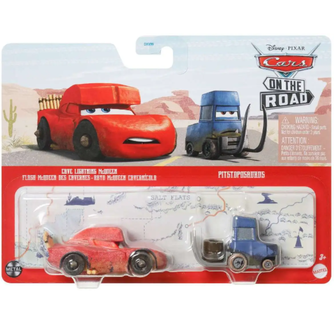 Disney Pixar Cars On The Road - Metal Cave Lighting McQueen & Pitstoposaurus Diecast Car 2-Pack