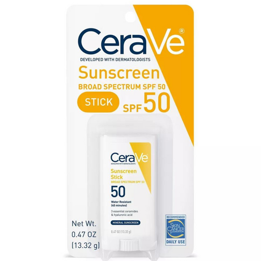 Bloqueador - CeraVe 100% Mineral Sunscreen Stick for Face and Body - SPF 50 - 0.47oz