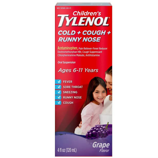 Tylenol para Niños 2-11 Años - Resfrio + Tos y Mocos Sabor a Uva 4 fl oz