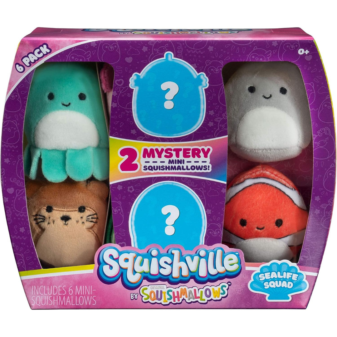 Squishville By Squishmallows Sealife Squad - Peluche de 2.0 in paquete de 6