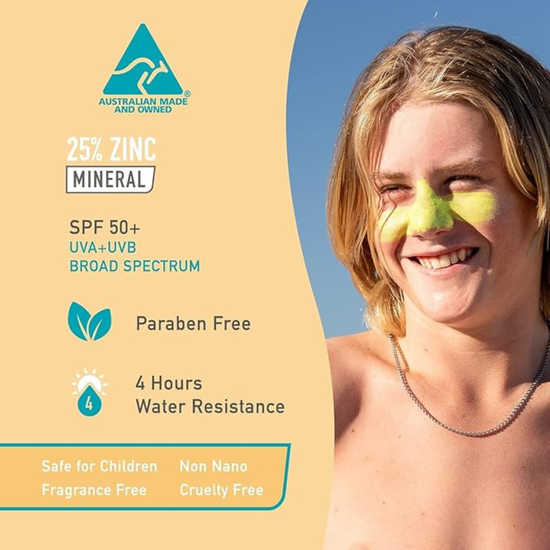 Sun Zapper Zinc Stick - Protector solar mineral de color amarillo SPF50+ UVA/UVB