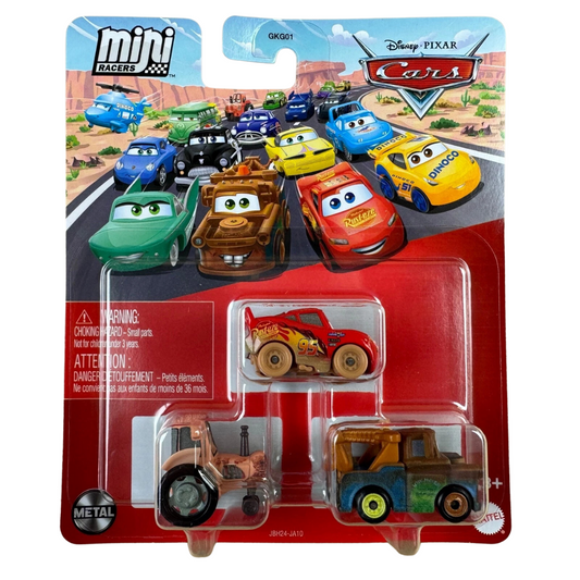 Disney/Pixar Cars Mini Racers - Tractor, Muddy Lightning McQueen & Mater